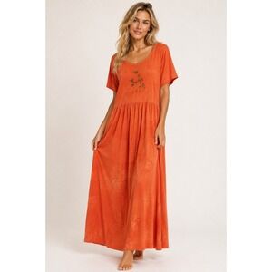 Vintage Bonnie Evans Orange Tie Dye Embroidered Boho Maxi Dress Y2k Boho Indie L